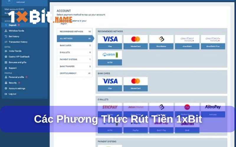 Các phương thức rút tiền tại 1xBit phổ biến nhất